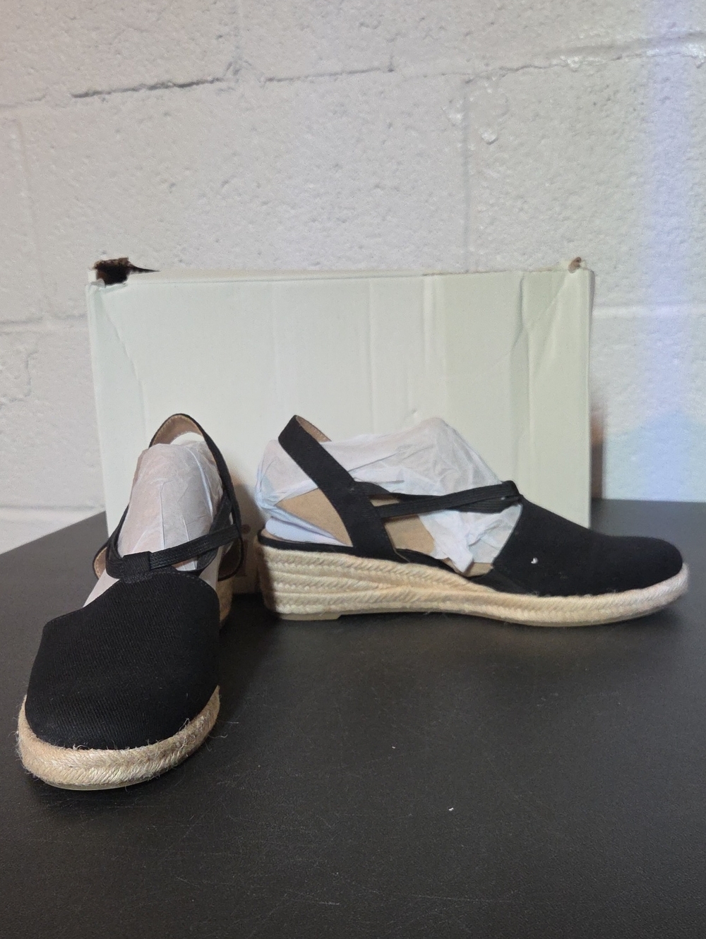 Life Stride Black Canvas Espadrille Slingback Wedge